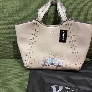 Dune London Grey with Embroidered Flower Tote Bag NWT